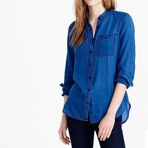 J Crew Collarless Button-up Shirt Indigo 2